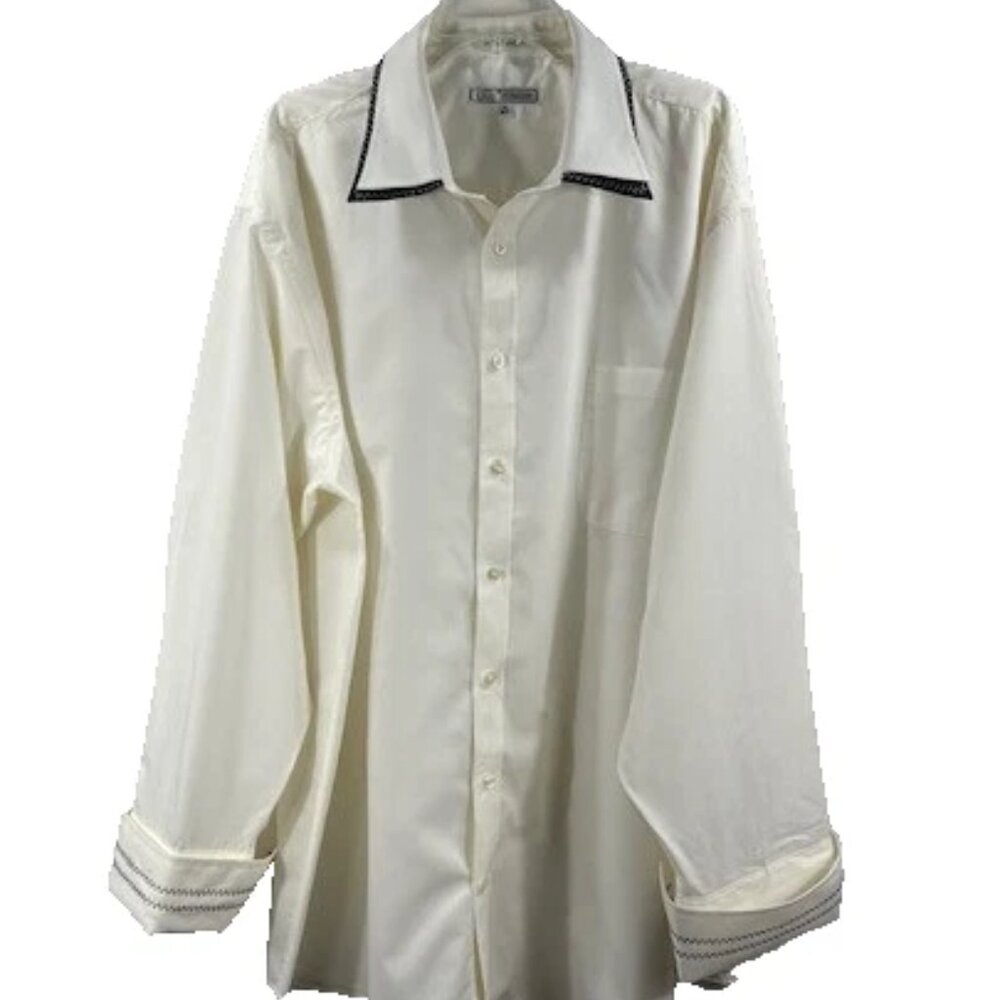D&E Collection Men's Dress Shirt Ivory French Cuff Chest Pocket Size 19.5 36/37